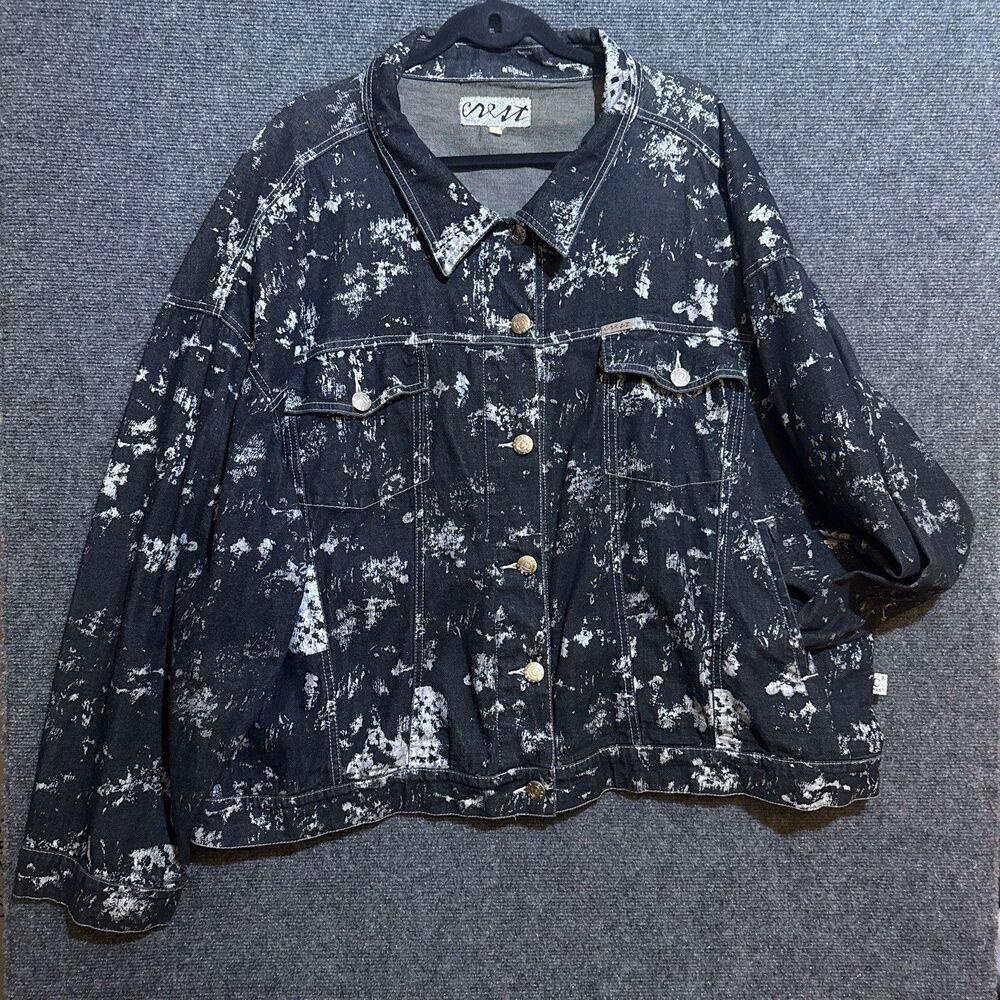 Crest Jeans Black Denim Jacket Silver Foil Gothic Grunge Biker No Size Label